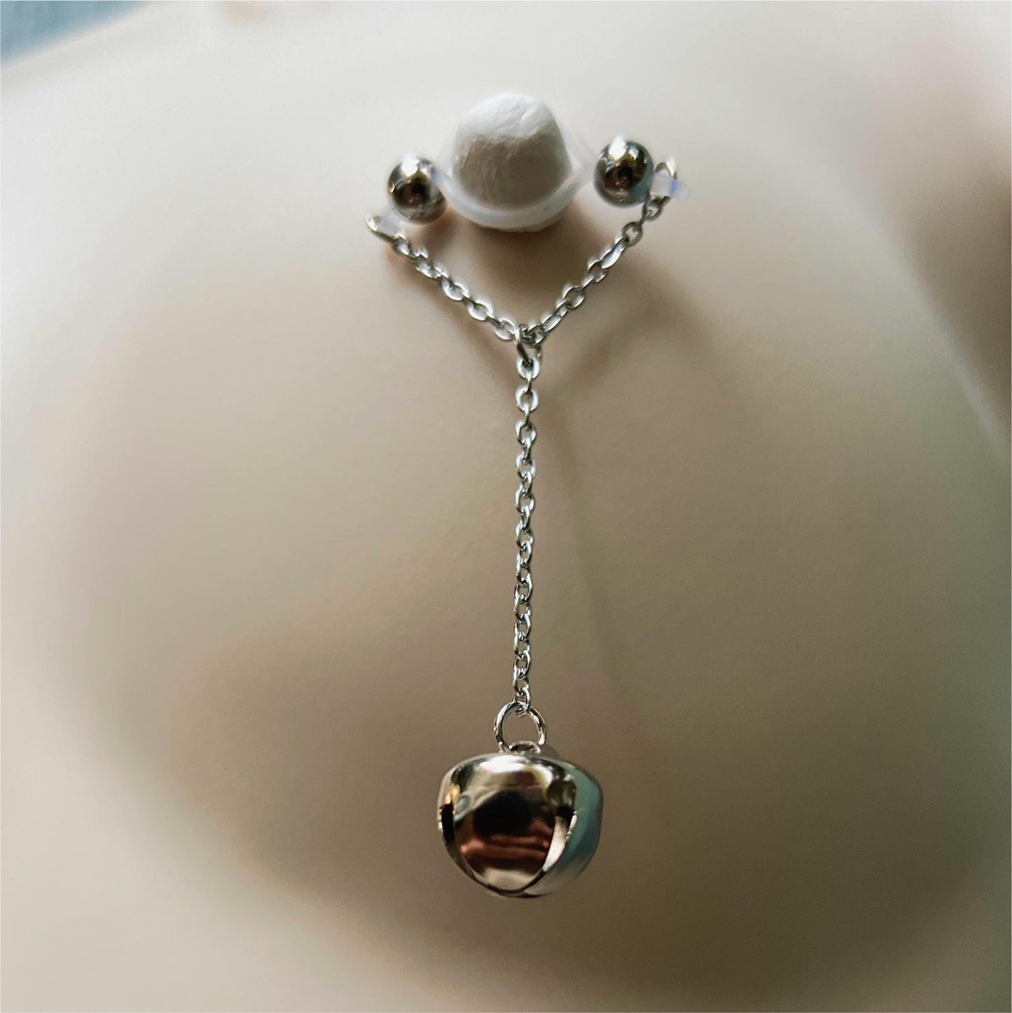 Silver Jingle Bell Non Piercing Nipple Jewelry - Barbell Nipple Rings / Faux Nipple Piercing
