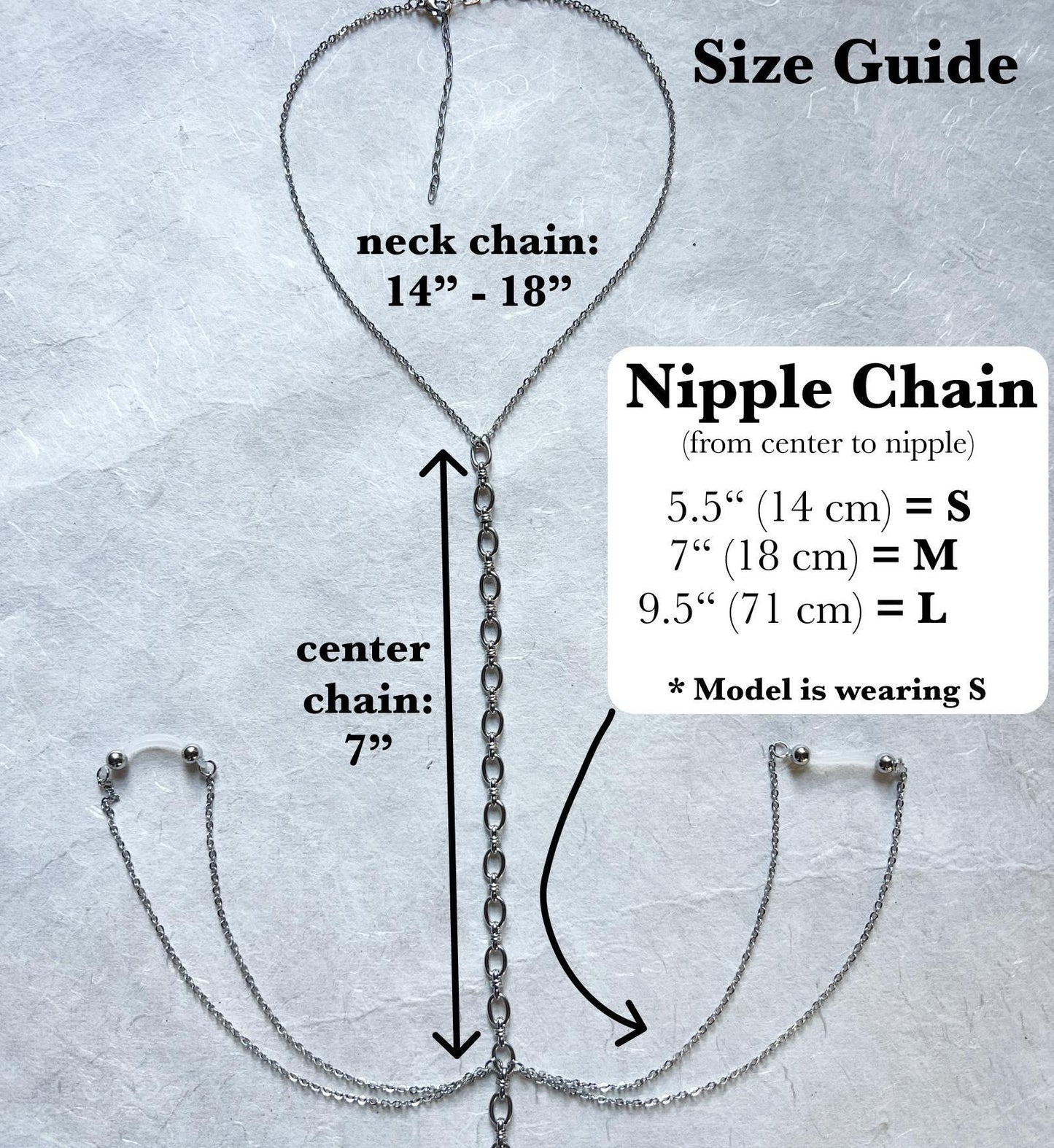 Chunky Body Chain to Faux Nipple Piercing - Choker Breast Harness / Bra Chain
