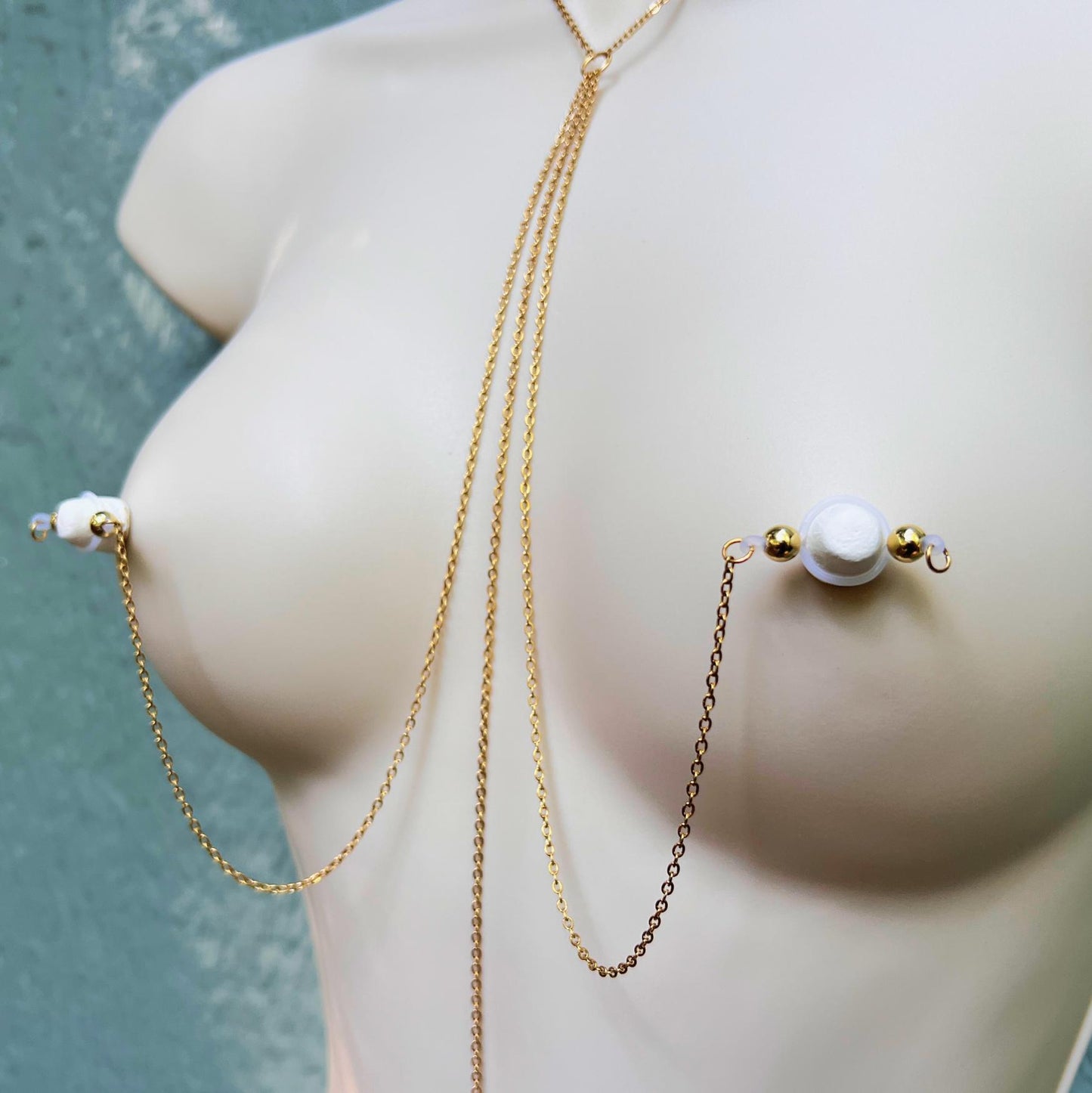 Choker Breast Harness - Faux Nipple Piercing to Body Chain Jewelry / Chain Bra