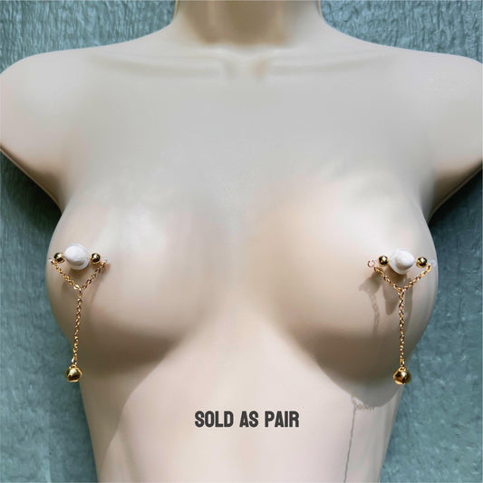 Golden Jingle Bell Non Piercing Nipple Jewelry - Barbell Nipple Rings / Faux Nipple Piercing