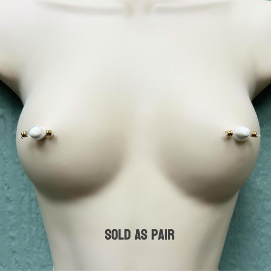 Dainty Flat Beads Fake Nipple Piercing - Barbell Nipple Rings / Nipple Jewelry Non Piercing