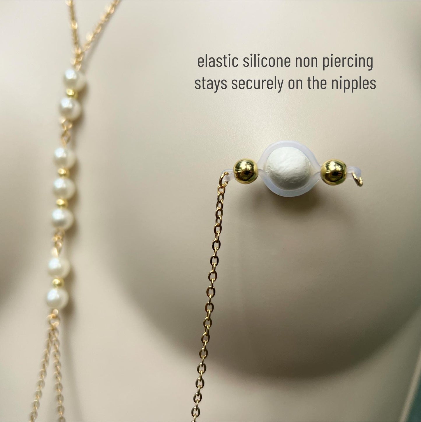 Ivory Pearl Body Chain to Faux Nipple Non Piercing / Chain Bra Jewelry / Non Piercing Nipple Jewelry