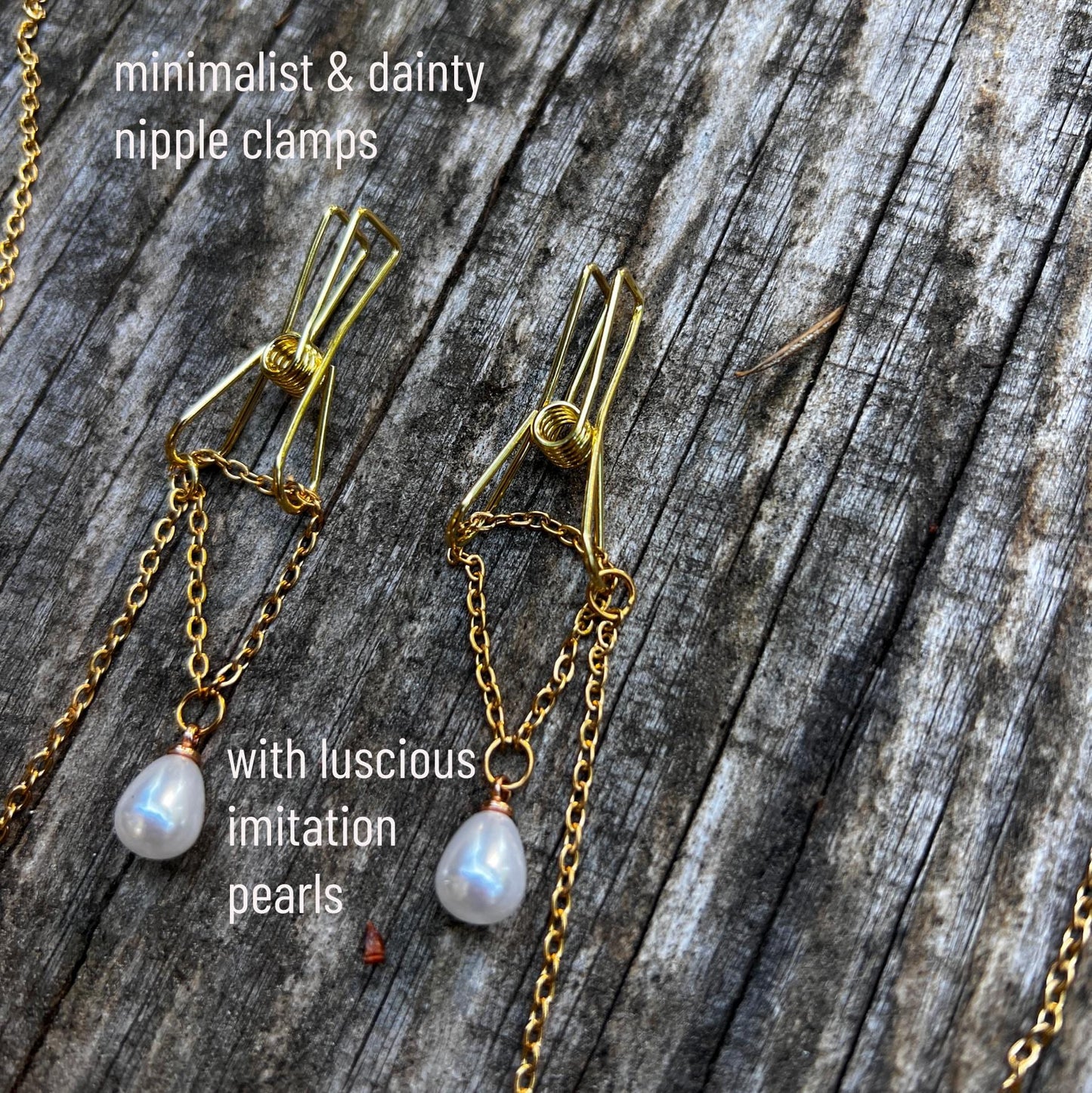 Dainty Nipple Clamps with Chain & Pearls - Body Chain Jewelry / Bra Chain / Breast Harness