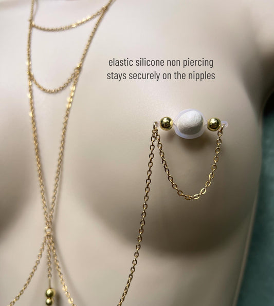 Horizontal Choker Necklace to Faux Nipple Piercing - Body Chain Jewellery / Bra Chain Necklace