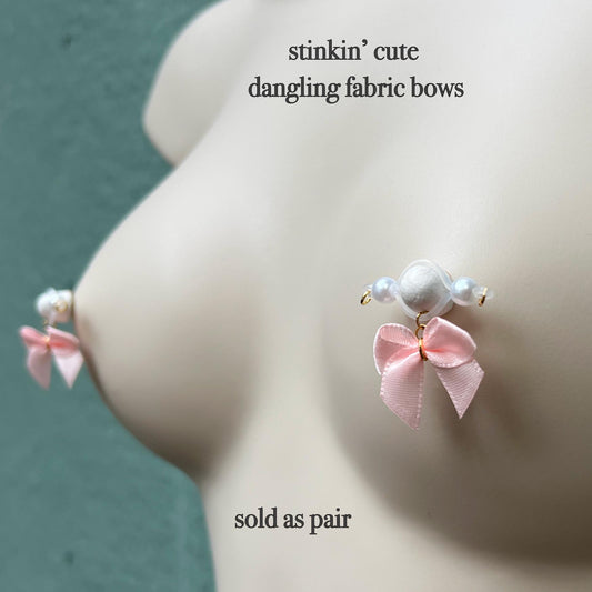 Cute Pink Bow Dangle - Faux Nipple Piercing / Non Piercing Nipple Jewelry