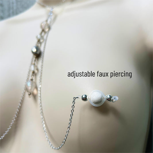 Extravagant Silver Non Piercing Nipple Chain - Body Chain Jewelry to Faux Nipple Piercing