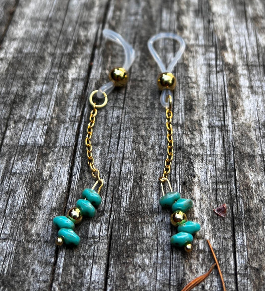 Turquoise Crystal Nipple Jewelry Dangle - Faux Nipple Piercing / Non Piercing Nipple Jewelry