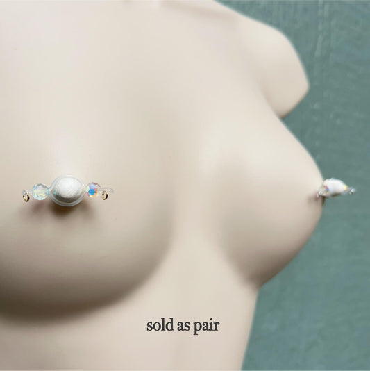 Dainty Glass Crystal - Barbell Nipple Rings / Faux Nipple Piercing