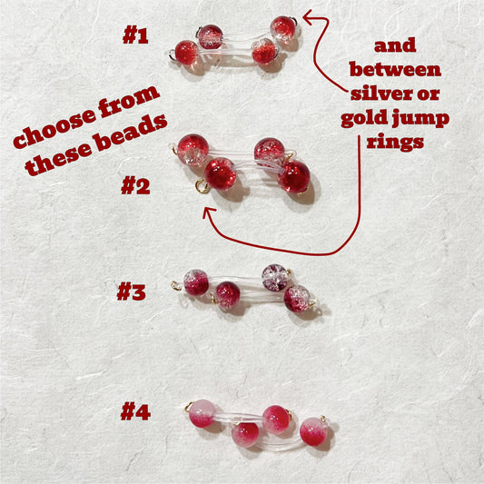 Frosted Red Beads - Barbell Nipple Rings / Faux Nipple Piercing