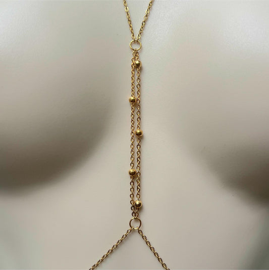 Beaded Center Gold Body Chain Jewelry - Waterproof Bra Chain / Breast Harness