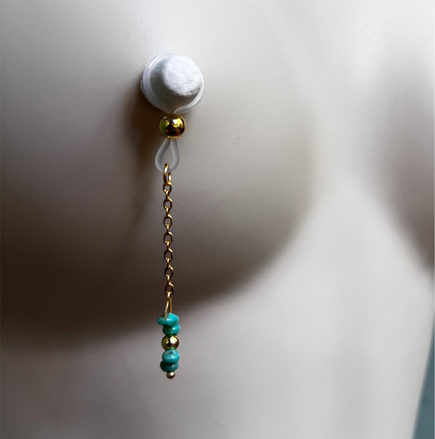 Turquoise Crystal Nipple Jewelry Dangle - Faux Nipple Piercing / Non Piercing Nipple Jewelry