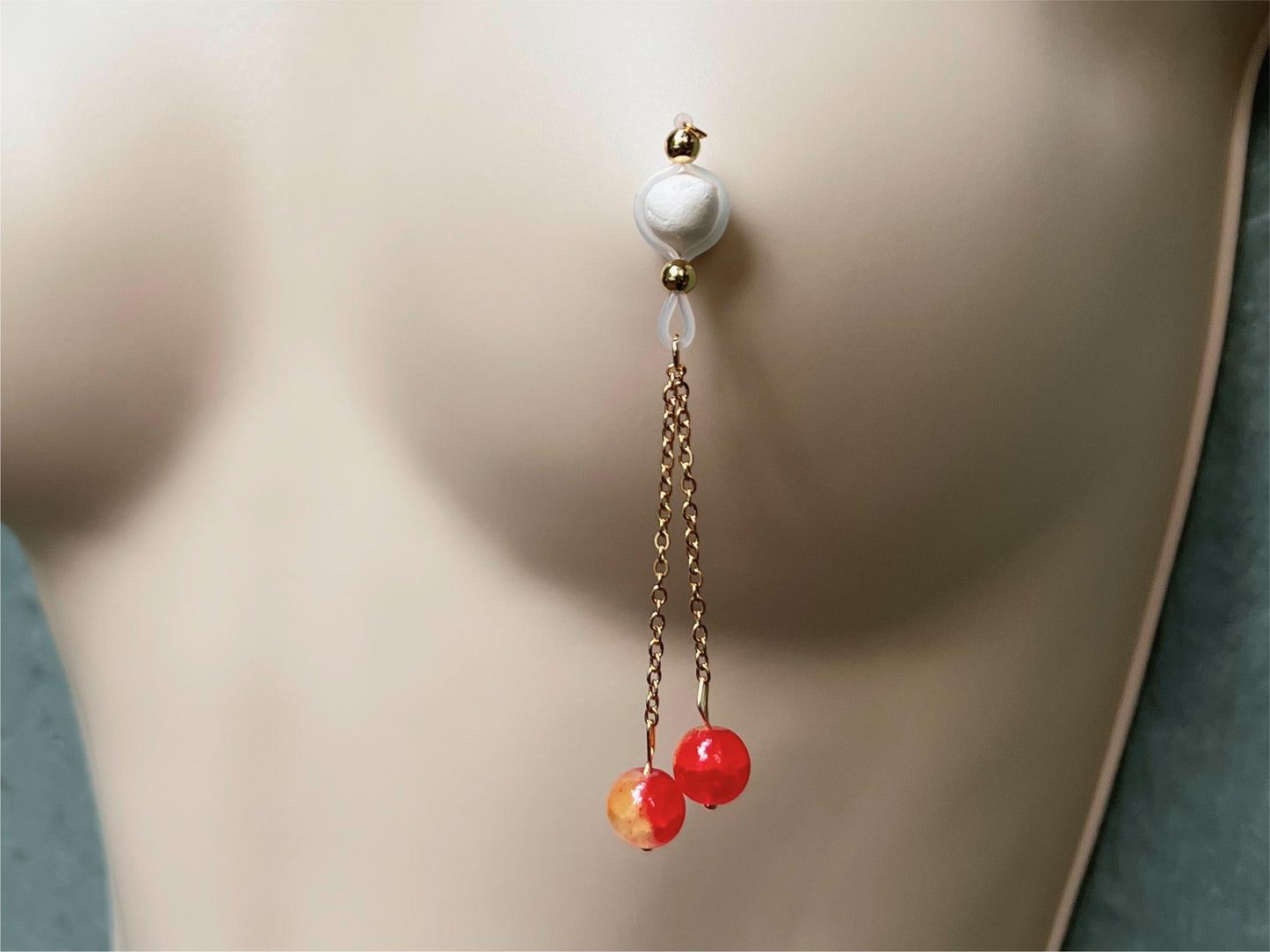 Nipple Jewelry with Cherry charm, glass cherry nipple jewelry