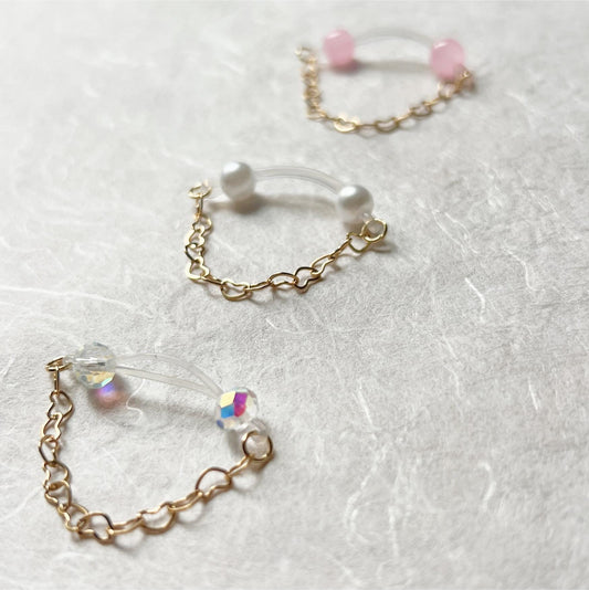 Heart Chain - Barbell Nipple Rings / Faux Nipple Piercing