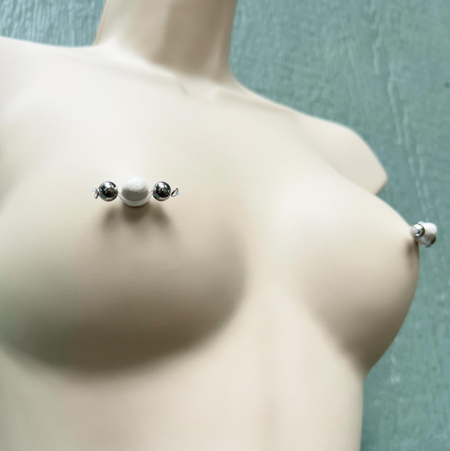 Chain & Large Silver Barbell Nipple Jewelry - Barbell Nipple Chain Piercings / Non Piercing Nipple Jewelry