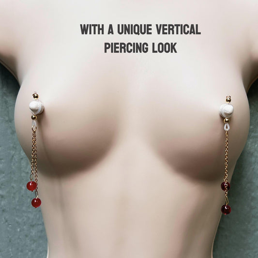 Cherry Chain Dangle - Faux Nipple Piercing / Non Piercing Nipple Jewelry
