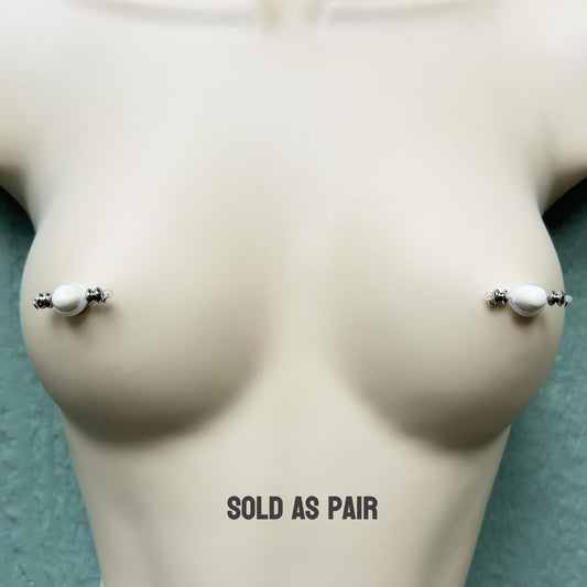 Big Flat Beads Fake Nipple Piercing - Barbell Nipple Rings / Nipple Jewelry Non Piercing