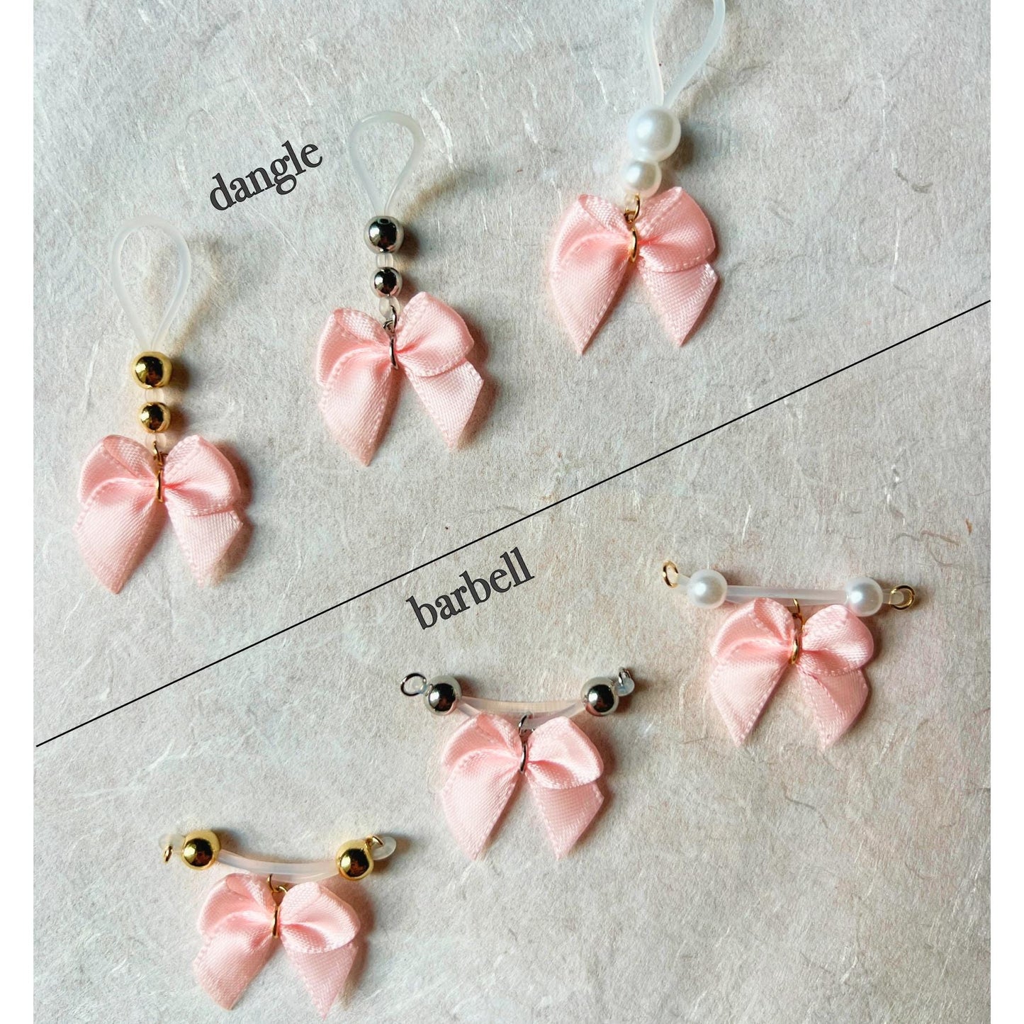 Cute Pink Bow - Barbell Nipple Rings / Faux Nipple Piercing