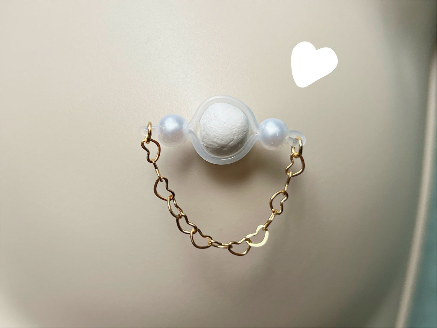 Non Piercing Nipple Jewelry with pearl barbell and heart chain, chain of hearts nipple piercing