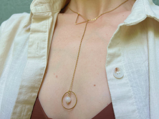 Lariat Necklace with O Ring & Triangle / Discreet Collar with Gemstones - Submissive Jewelry
