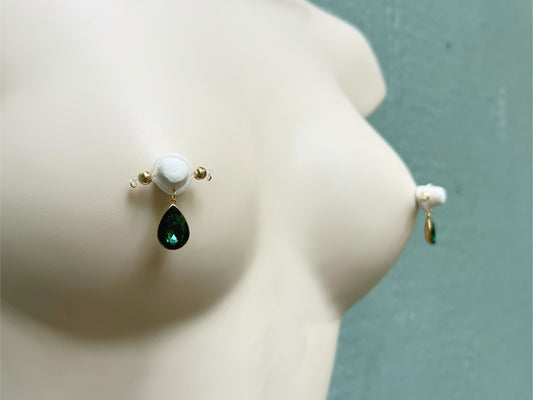Rhinestone Charm Fake Nipple Piercing - Barbell Fake Nipple Rings / Non Piercing Nipple Jewelry