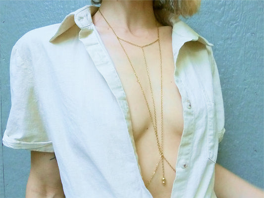 Dainty Triple Chain Bra / Boho Body Chain Jewelry - Waterproof Bra Chain