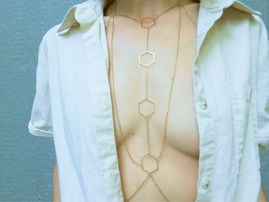 Polygon Boho Chain Bra / Body Chain Jewelry - Waterproof Bra Chain