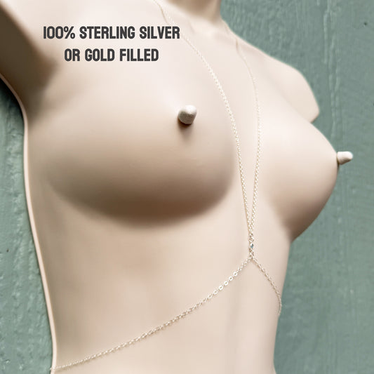 Sterling Silver or Gold Filled Body Chain with Blue Spinel / Bikini Chain