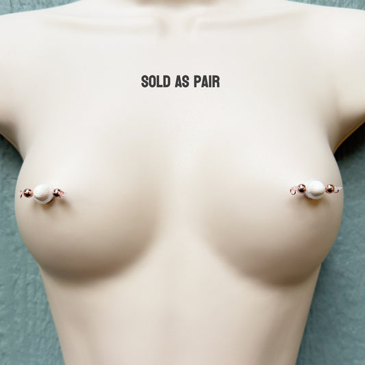 Rose Gold Faux Nipple Piercing - Barbell Nipple Rings / Non Piercing Nipple Jewelry