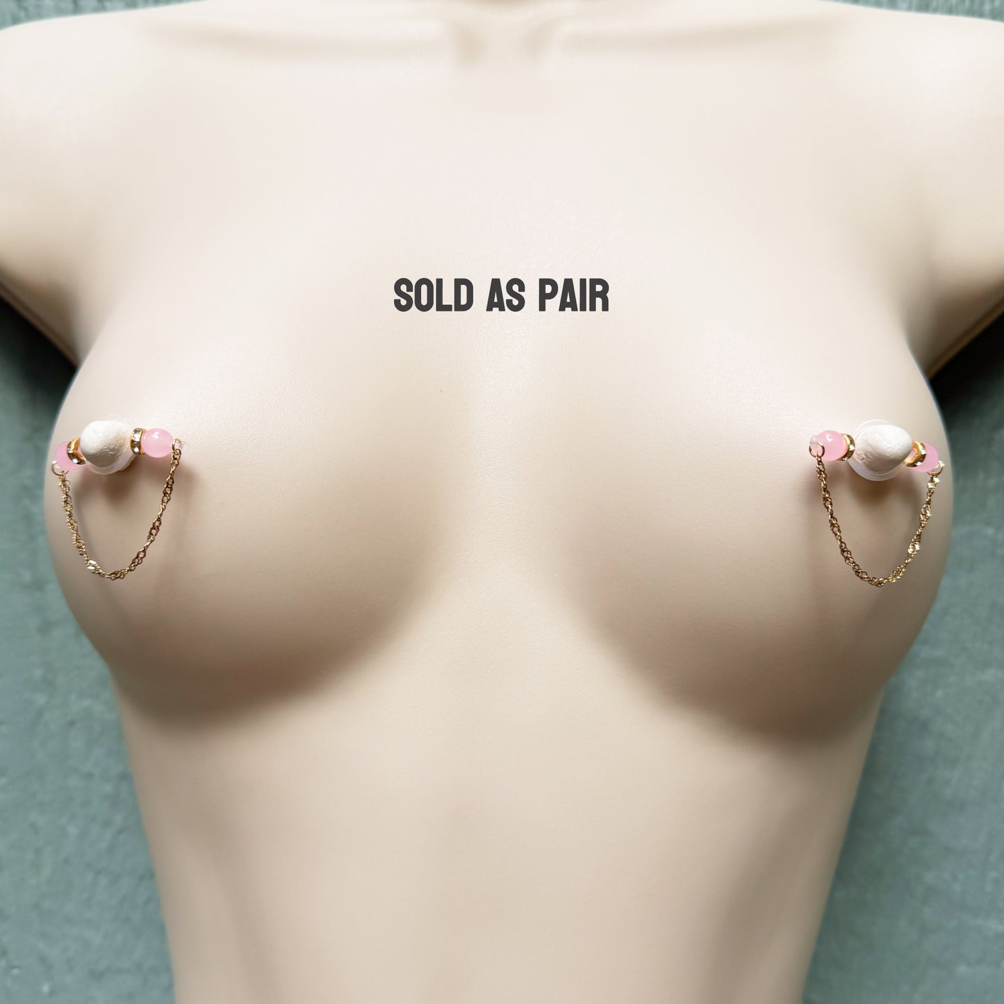 Barbell Nipple Rings with Custom Glass Beads and Twist Chain / Faux Nipple Piercing