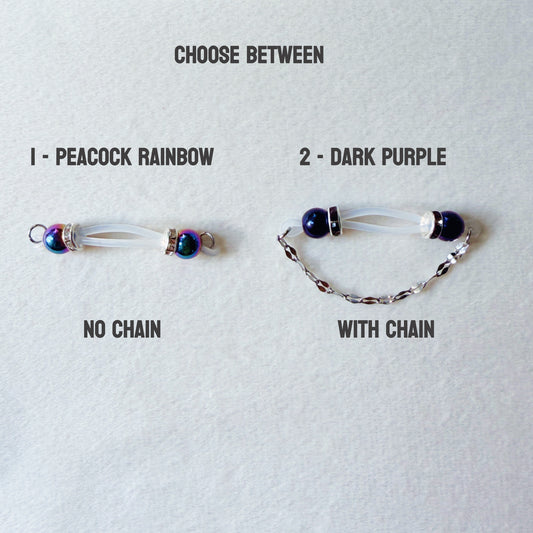 Faux Nipple Piercings with Chains and Purple Peacock Barbells - Fake Nipple Rings / Non Piercing Nipple Jewelry