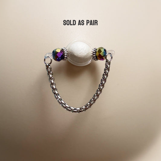 Sparkly Nipple Jewelry with Snake Chain - Fake Nipple Piercing / Nipple Rings