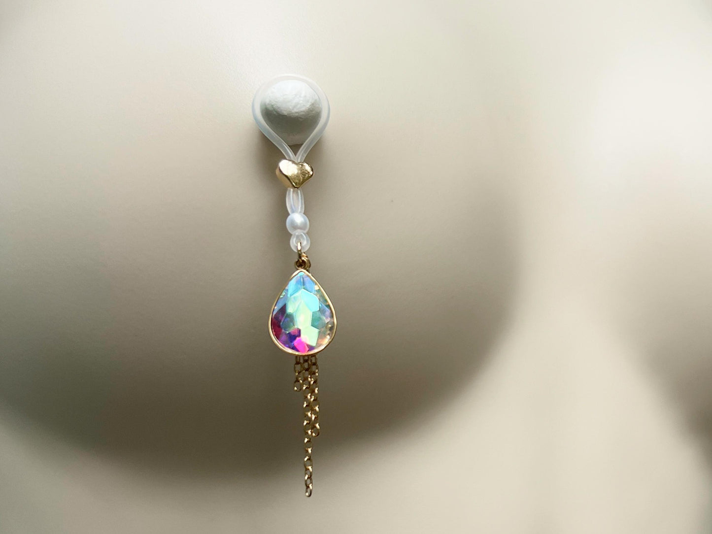 Rhinestone Nipple Noose Piercing, Nipple Dangle, Sparkly rhinestone charm on faux nipple piercing