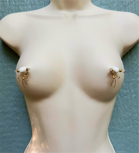 Handmade Bow - Barbell Nipple Rings / Faux Nipple Piercing