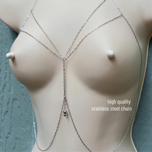 Dainty Layered Chain Bra - Body Chain Jewelry / Waterproof Bra Chain / Breast Harness
