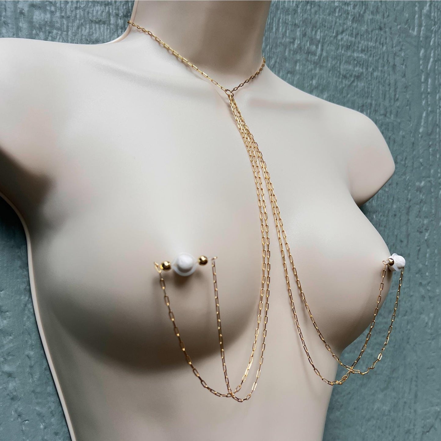 Choker Double Nipple Chain - Faux Nipple Piercing Body Chain Jewelry / Boho Chain Bra