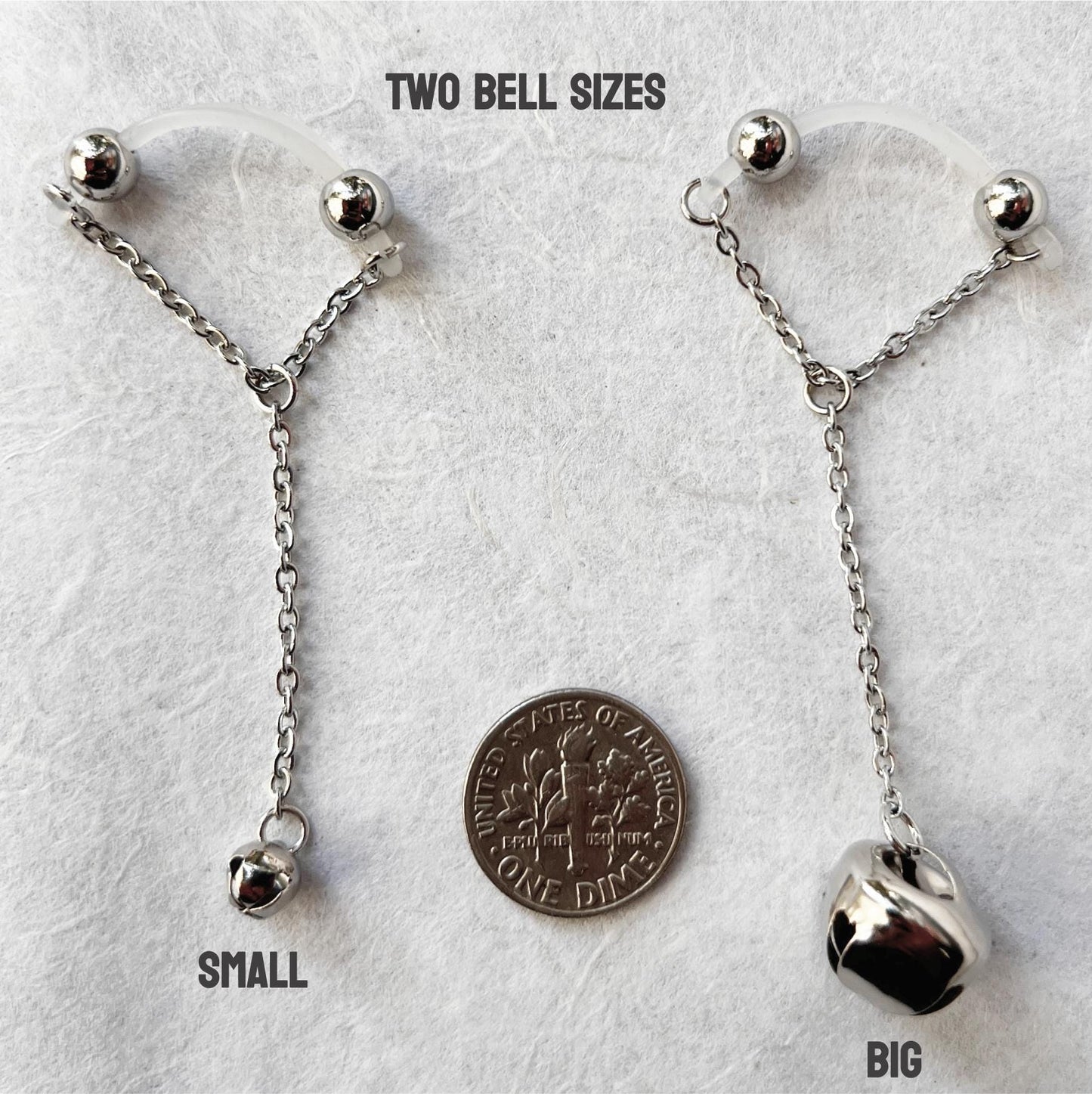 Silver Jingle Bell Non Piercing Nipple Jewelry - Barbell Nipple Rings / Faux Nipple Piercing