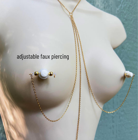 Choker Breast Harness - Faux Nipple Piercing to Body Chain Jewelry / Chain Bra