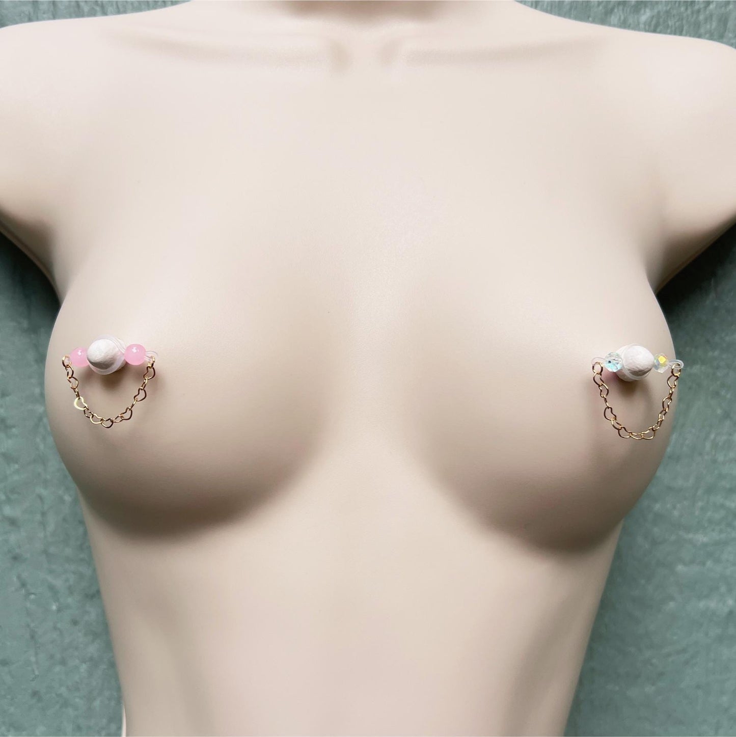 Heart Chain - Barbell Nipple Rings / Faux Nipple Piercing