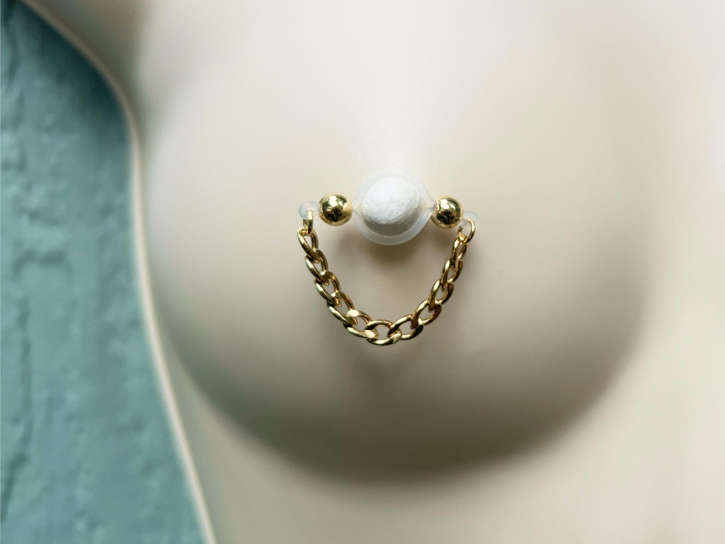 Body chain with nipple non piercing, chunky chain body jewelry, silver breast harness with fake nipple piercing