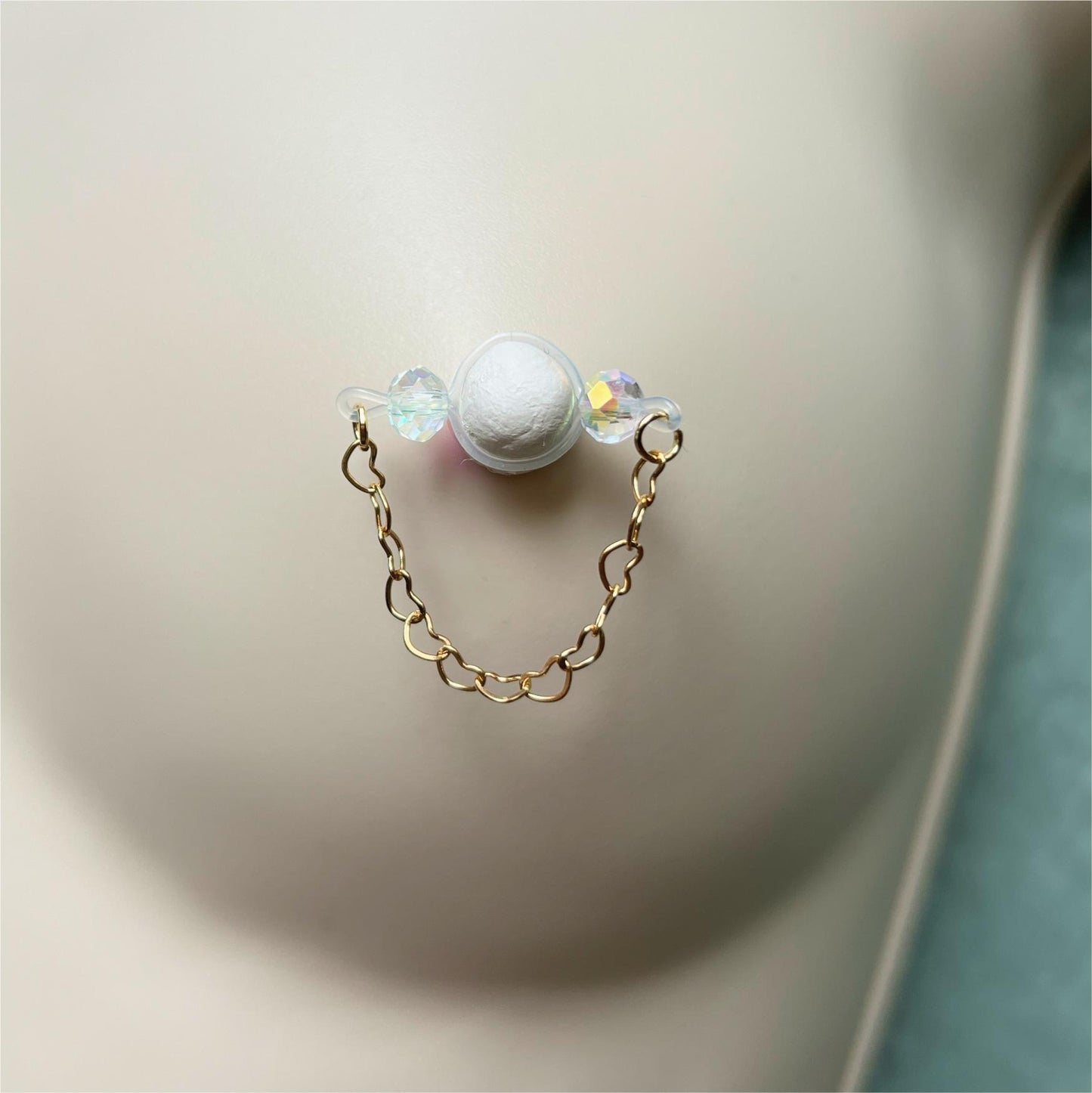 Heart Chain - Barbell Nipple Rings / Faux Nipple Piercing