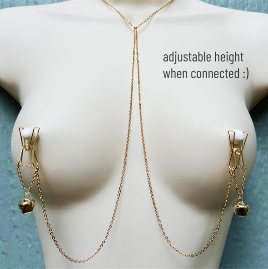 Dainty Nipple Clamps with Jingle Bells - Body Chain Jewelry / Bra Chain Harness