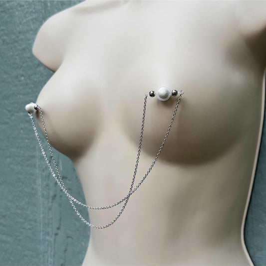 Double Nipple Chains - Faux Nipple Piercing / Body Chain to Nipple Jewelry / Bra Chain