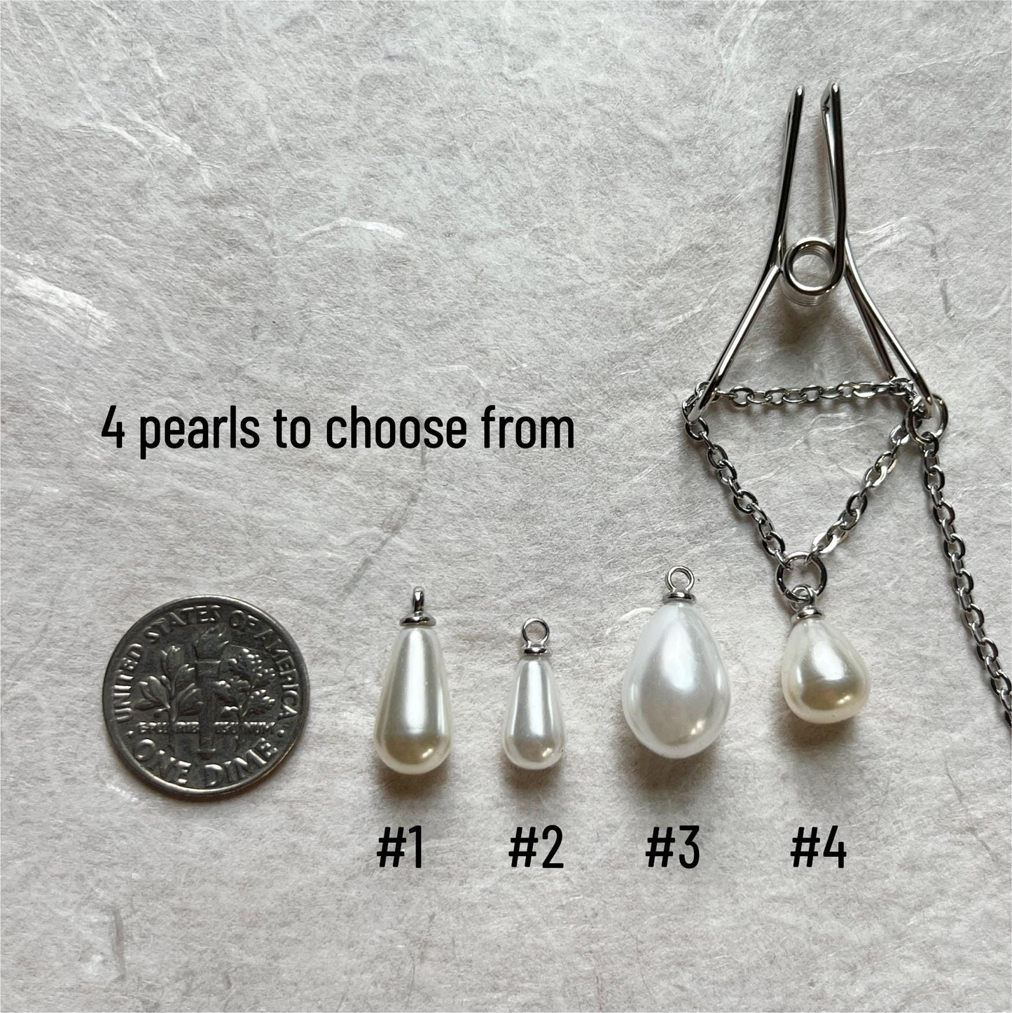Silver Nipple Clamps with Chain & Pearls - Body Chain Jewelry / Bra Chain / Breast Harness