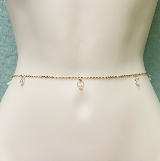 Crystal Beaded Gold Belly Chain / Boho Waist Chain Jewelry - Waterproof Body Chain