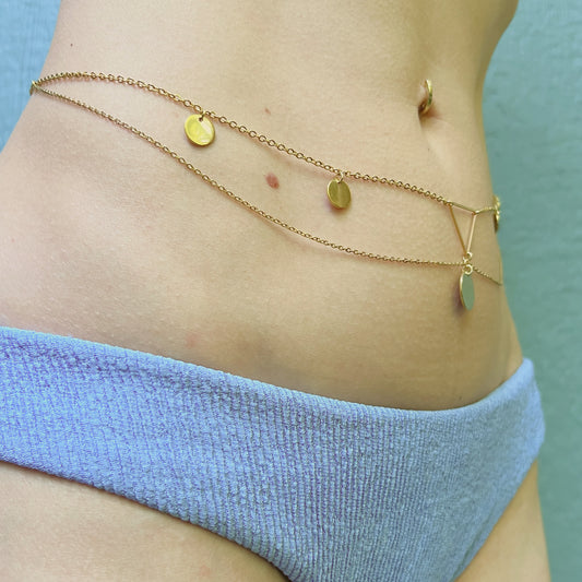 Double Belly Chain With Coins / Bollywood Waist Chain Jewelry - Waterproof Boho Body Chain