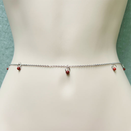 Beaded Belly Chain With Red Stones / Waist Chain Jewelry - Waterproof Body Chain