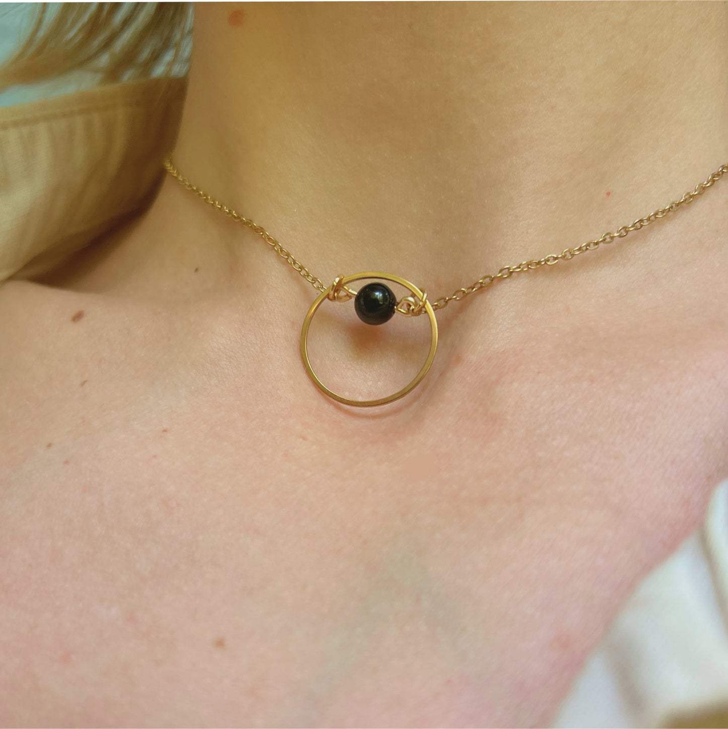 Discreet Day Collar with little Agate Moonstone or Pearl / O Ring Choker Necklace - Submissive Jewelry