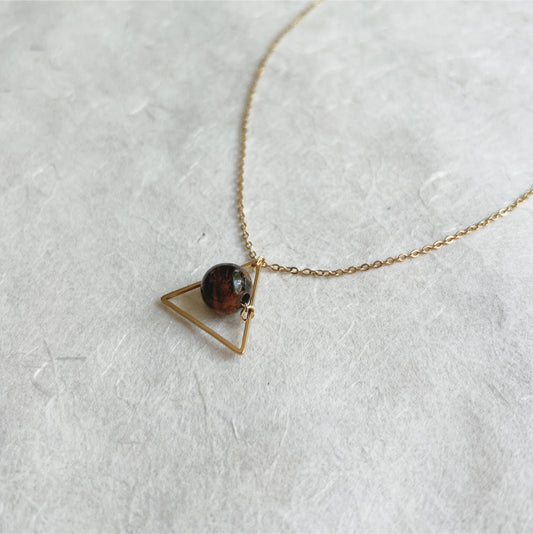 Minimalist Tigers Eye Choker / Triangle O Ring Choker Necklace - Gemstone Jewelry