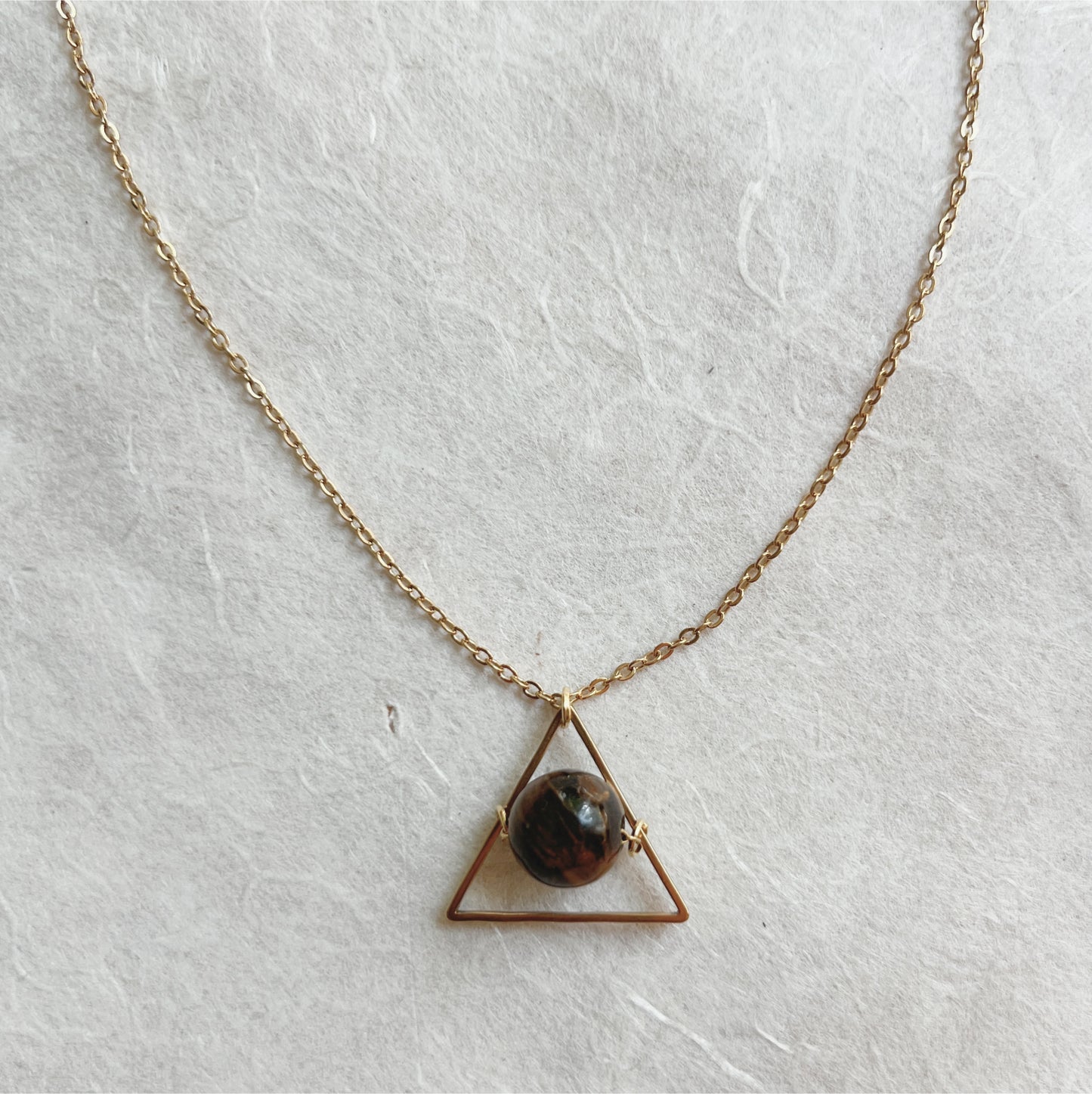 Minimalist Tigers Eye Choker / Triangle O Ring Choker Necklace - Gemstone Jewelry