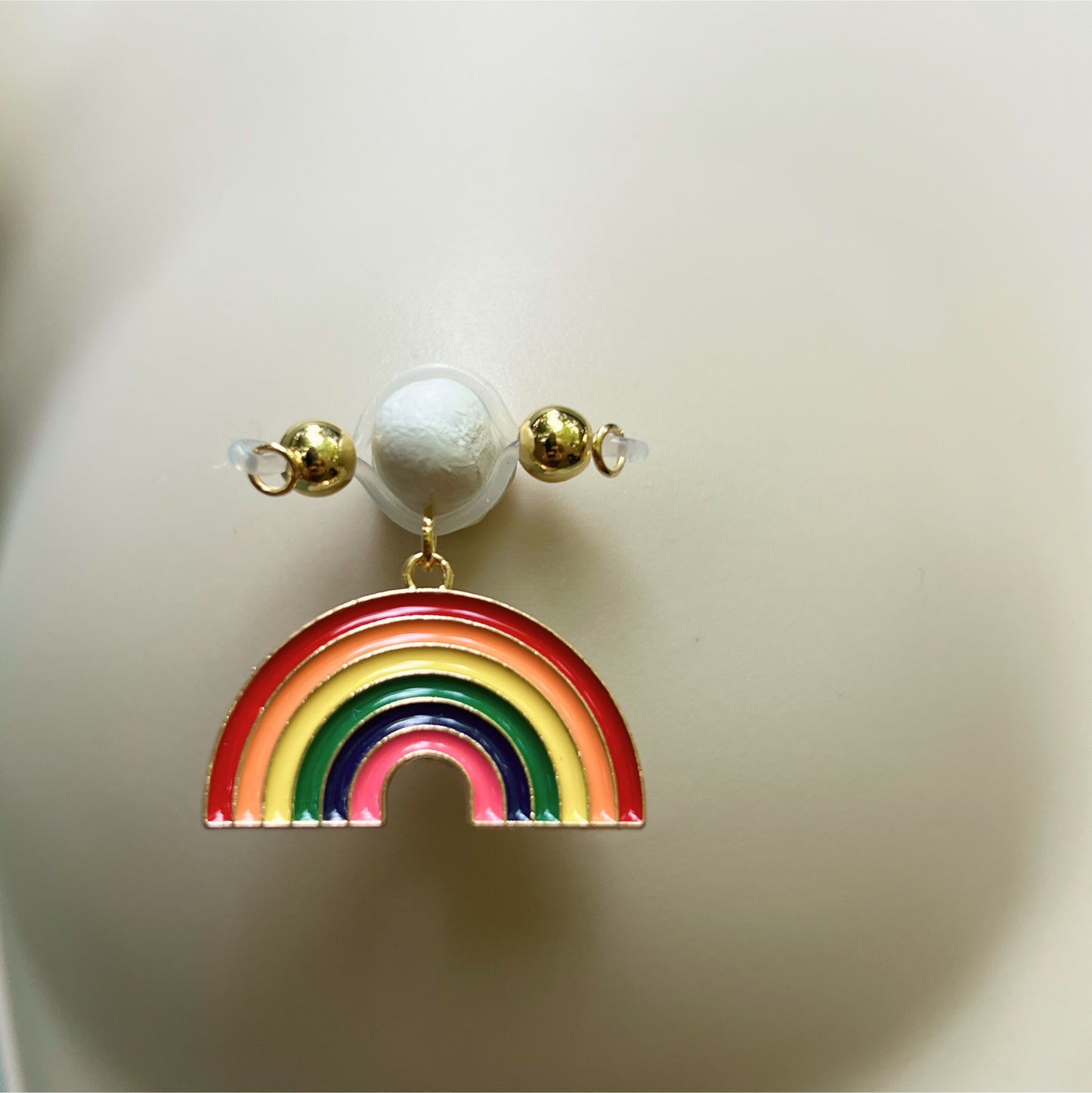 Pride Rainbow Faux Nipple Piercing - Barbell Nipple Rings / Nipple Jewelry Non Piercing